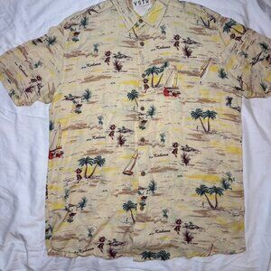 VSTR Men's Short Sleeve Shirt, Hawaiian Beach Print, Casual, Button Up, Sz XL,
